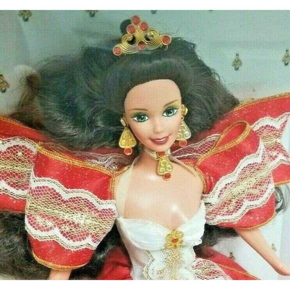 Vintage 97 Happy Holiday Barbie SPECIAL EDITION 17832 Red Gold Lace Bow Brunette - Picture 2 of 12